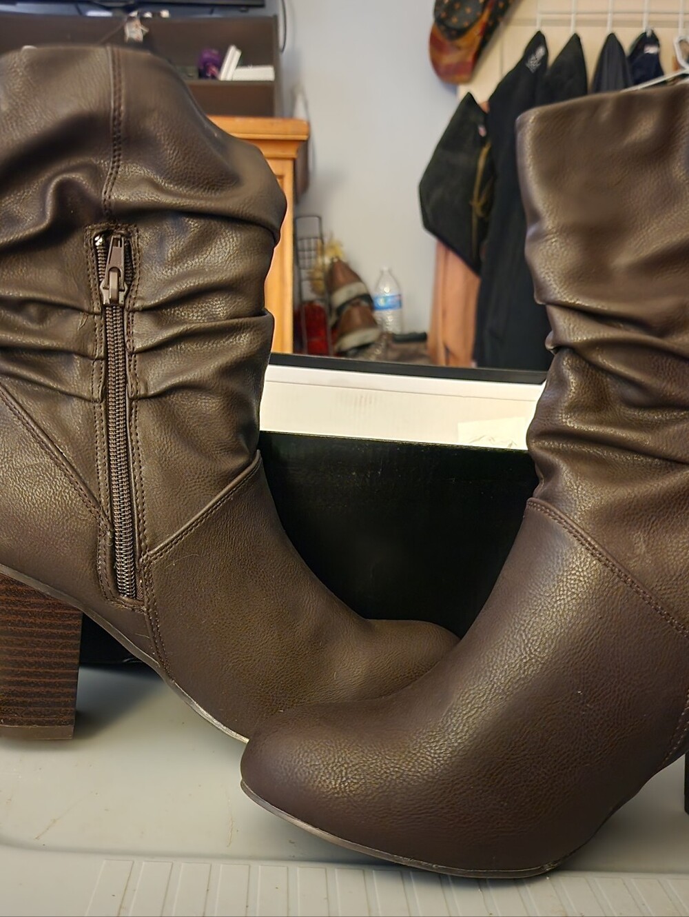 Women's Brown Mid-Calf Block Heel Boots Fergalicious By Fergie